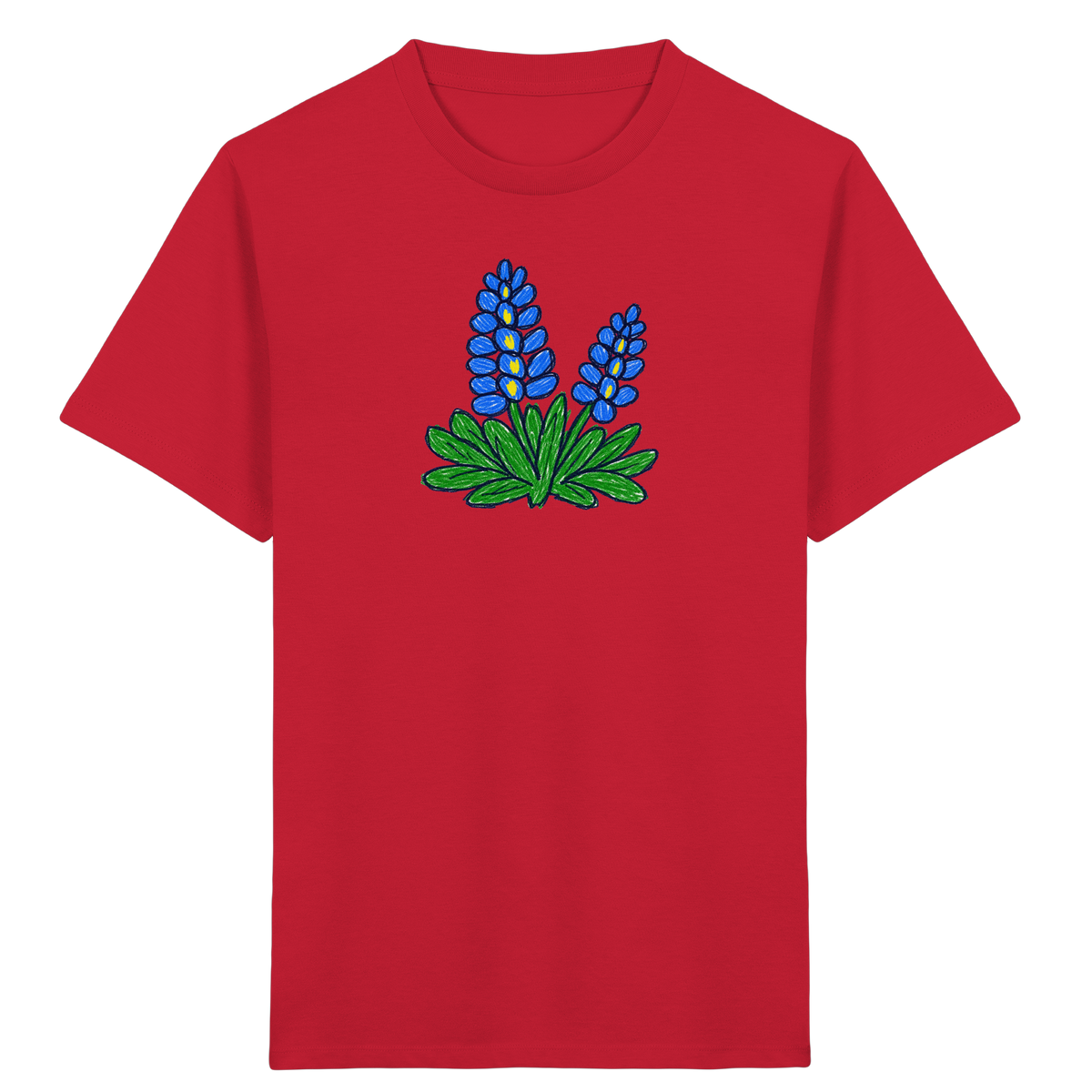 Blaue Kritzel-Lupine für Kinder - Kinder Bio T-Shirt