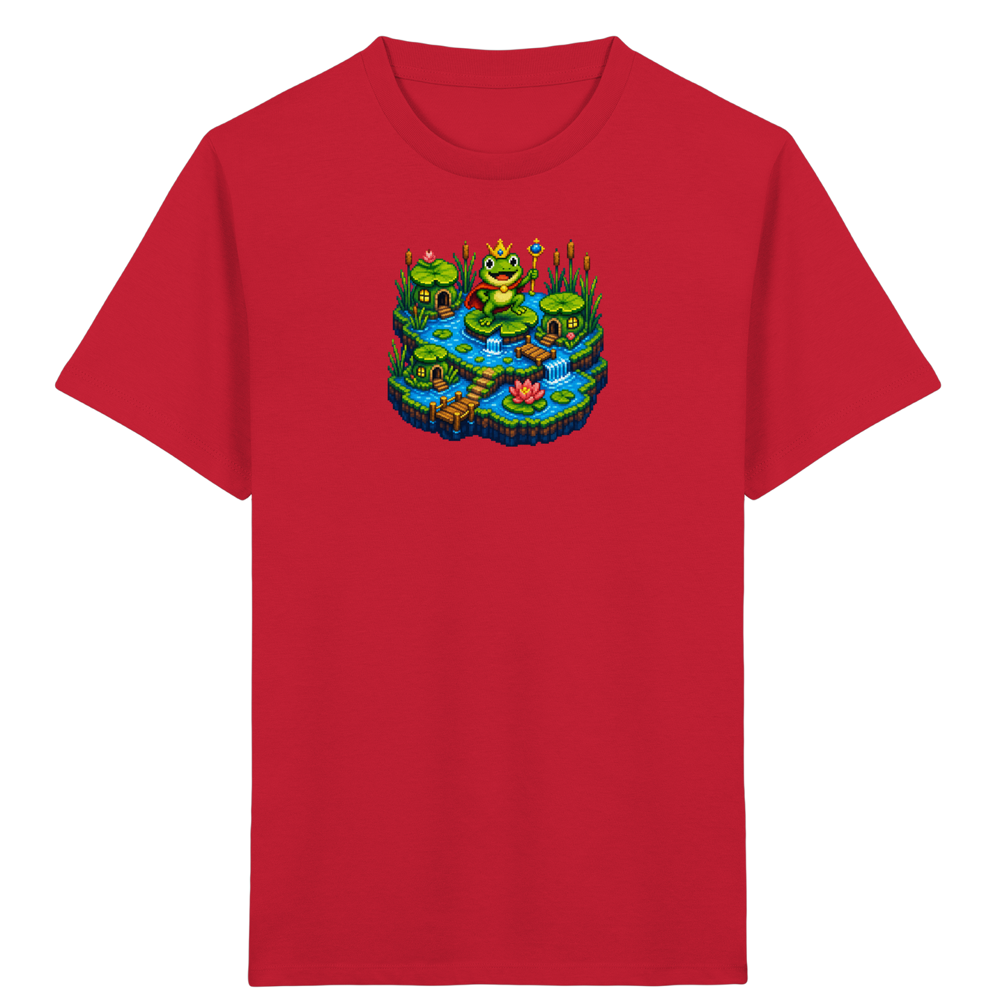 Verspieltes Froschkönig T-Shirt Pixel Art - Kinder Bio T-Shirt