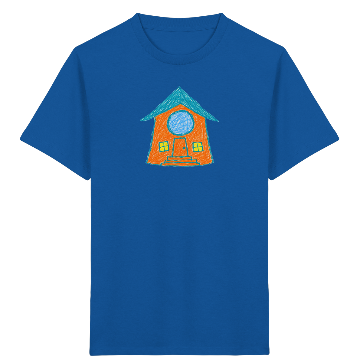 Orangefarbenes Rundfensterhaus für Kinder - Kinder Bio T-Shirt