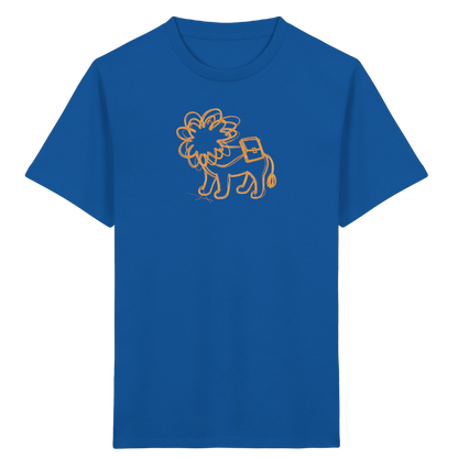 Senfgelber Krakellöwe mit Ranzen - Kinder Bio T-Shirt