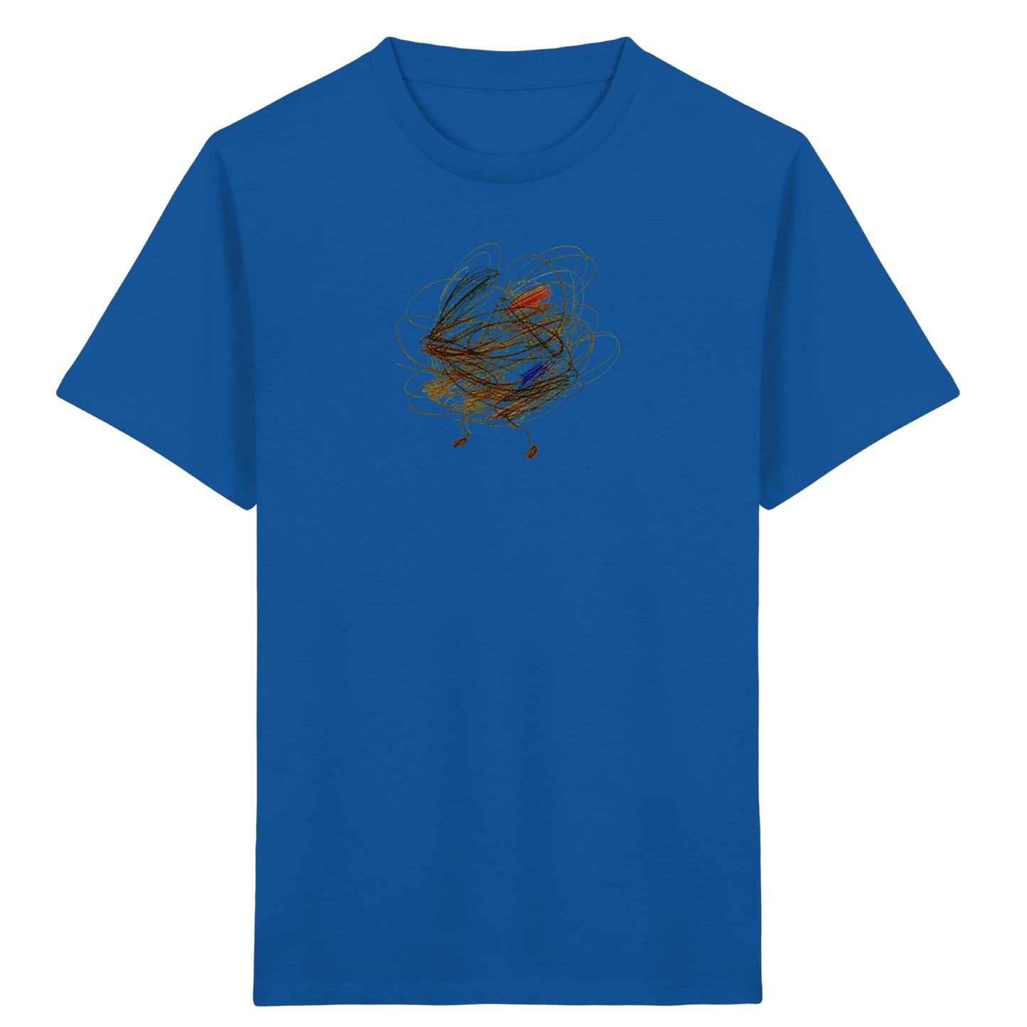 Royalblaues Kinder Bio T-Shirt mit abstraktem Vogel-Motiv