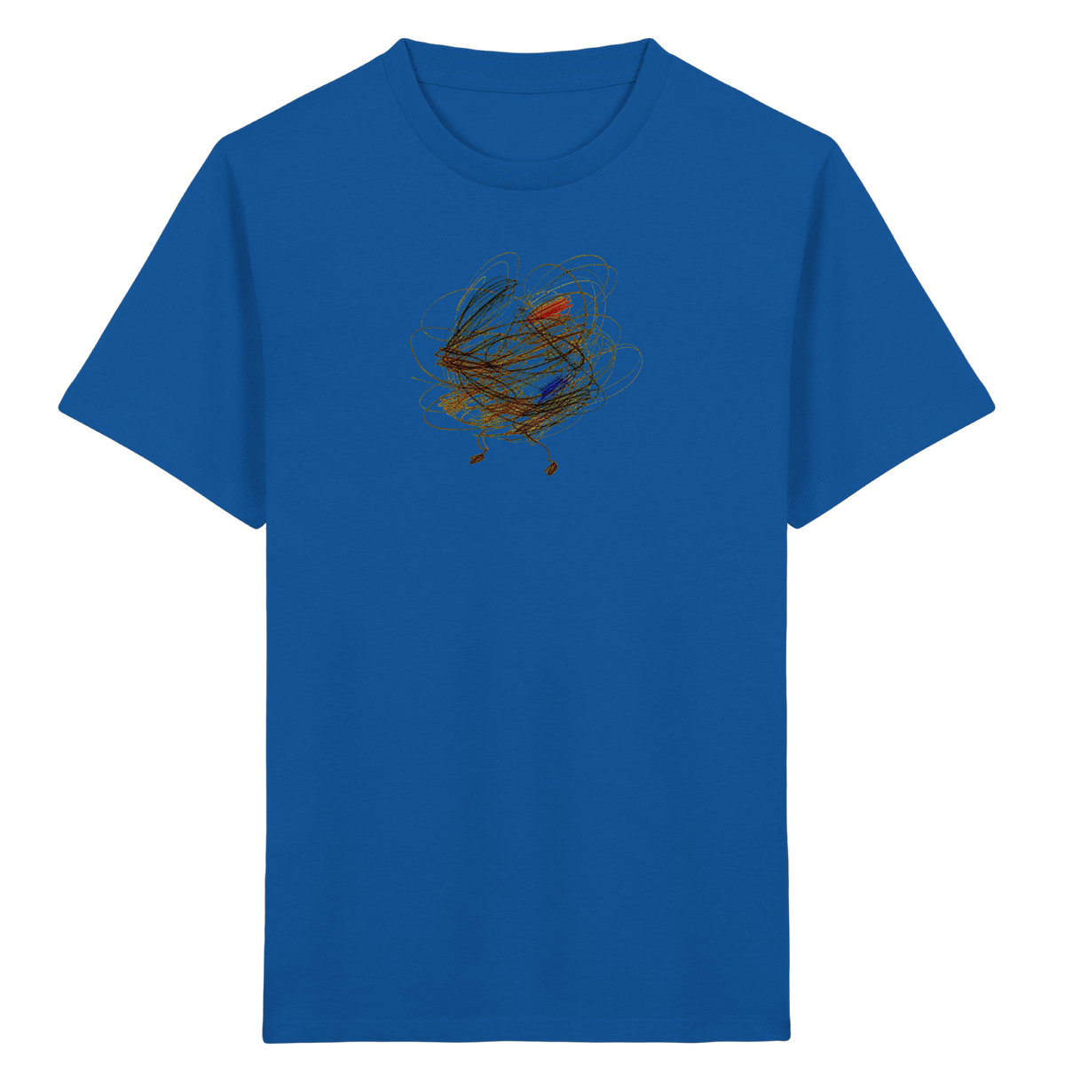 Royalblaues Kinder Bio T-Shirt mit abstraktem Vogel-Motiv