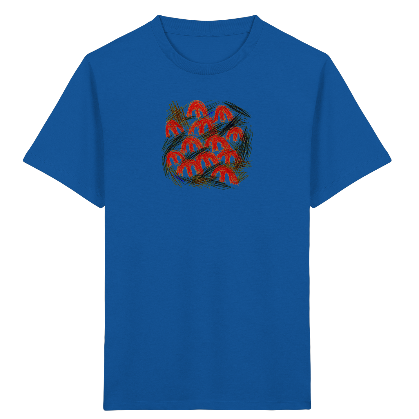 Royalblaues Kinder Bio T-Shirt mit Pilz-Motiv im Kritzelstil
