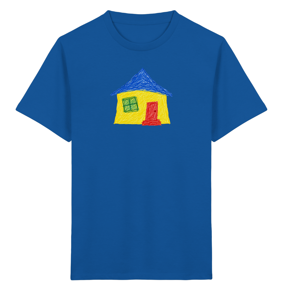 Gelbblaues Haus Kinderzeichnung - Kinder Bio T-Shirt