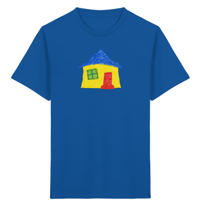 Gelbblaues Haus Kinderzeichnung - Kinder Bio T-Shirt