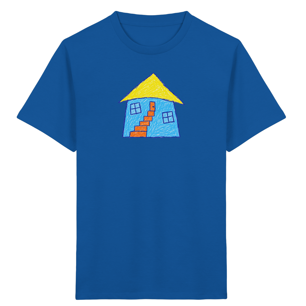Blaues Treppenhaus Kinderzeichnung - Kinder Bio T-Shirt