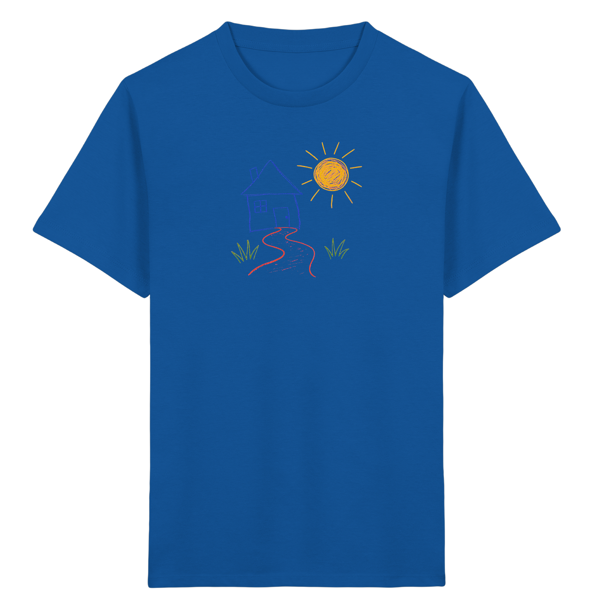 Kindershirt mit bunter Wachsmalstift Zeichnung - Kinder Bio T-Shirt