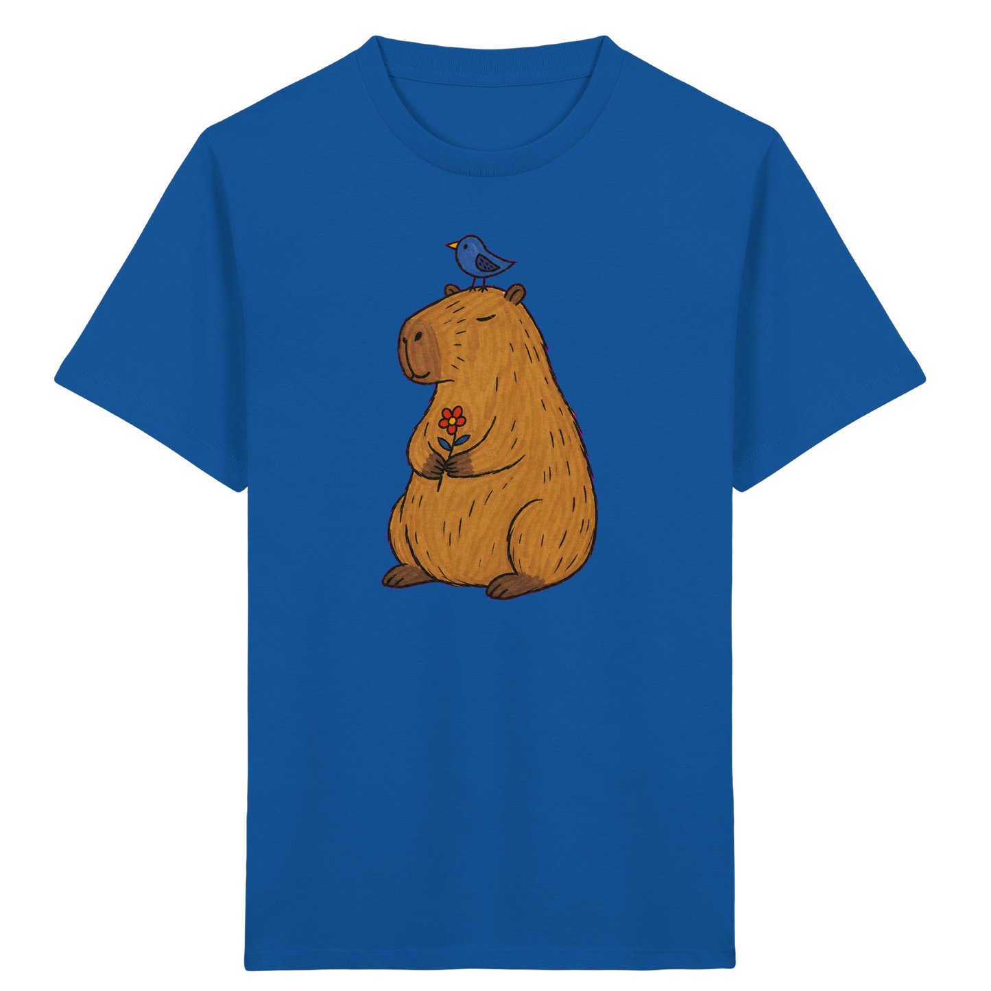 Süßes Capybara T-Shirt mit Vogel - Kinder Bio T-Shirt