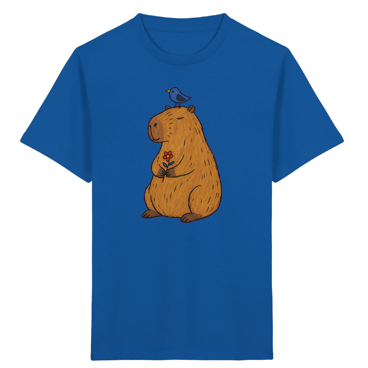 Süßes Capybara T-Shirt mit Vogel - Kinder Bio T-Shirt