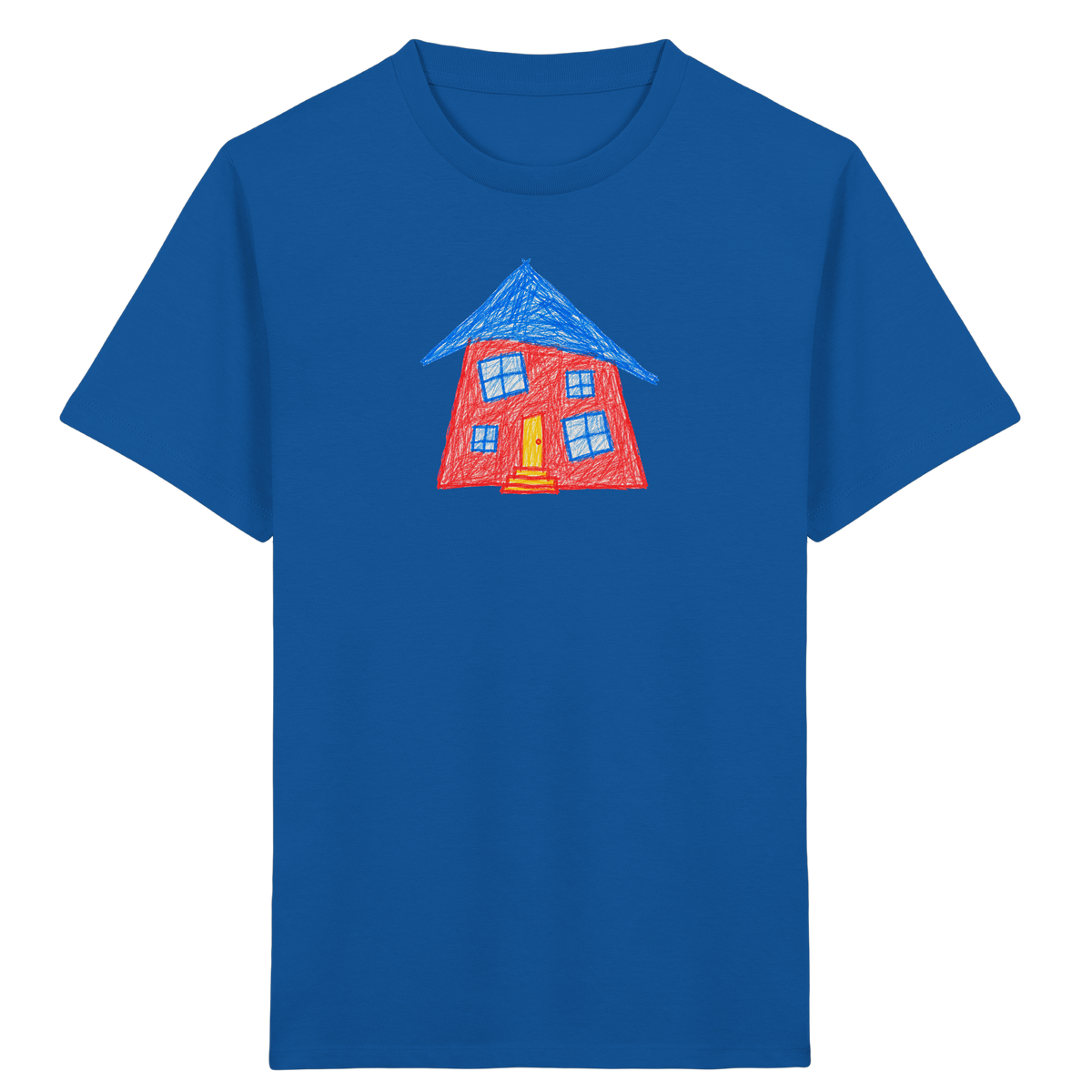 Korallenrotes Haus mit blauem Dach - Kinder Bio T-Shirt