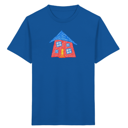 Korallenrotes Haus mit blauem Dach - Kinder Bio T-Shirt