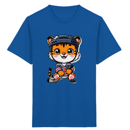 Eishockey-Tiger mit Hockeyschläger – Kinder Bio-T-Shirt