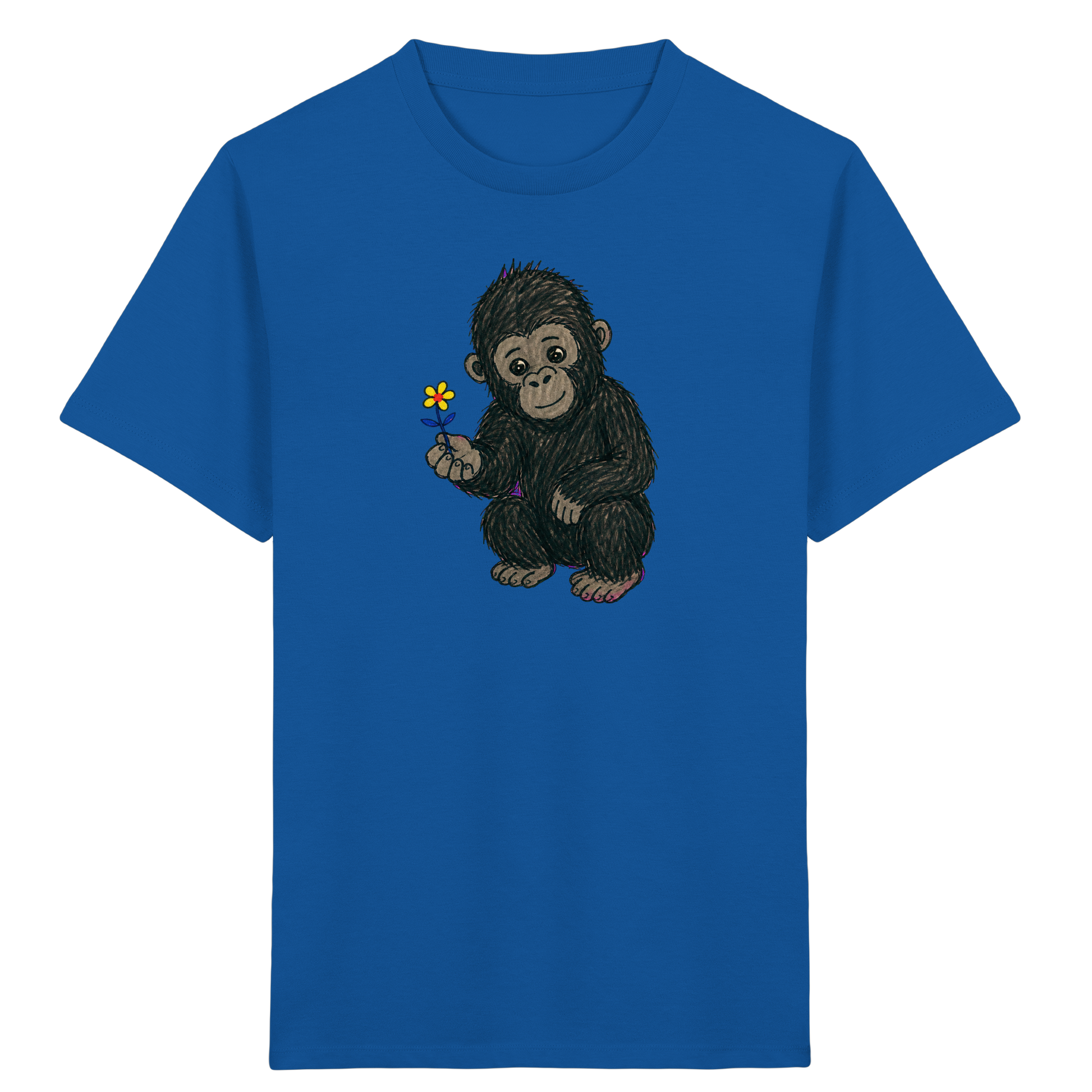 Süßes Gorilla Baby schenkt Blume - Kinder Bio T-Shirt