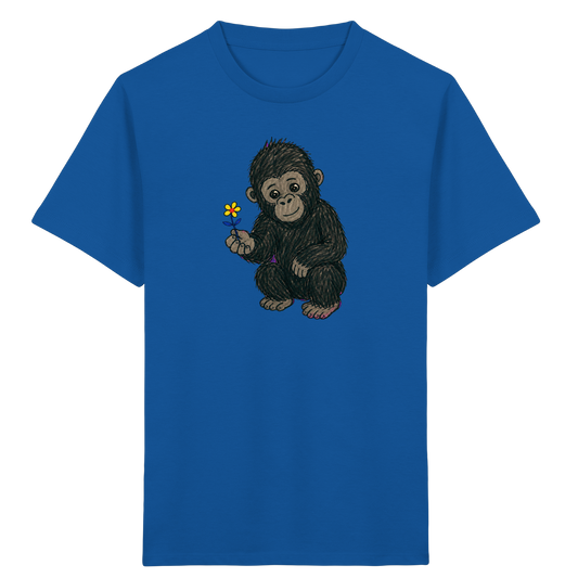Süßes Gorilla Baby schenkt Blume - Kinder Bio T-Shirt