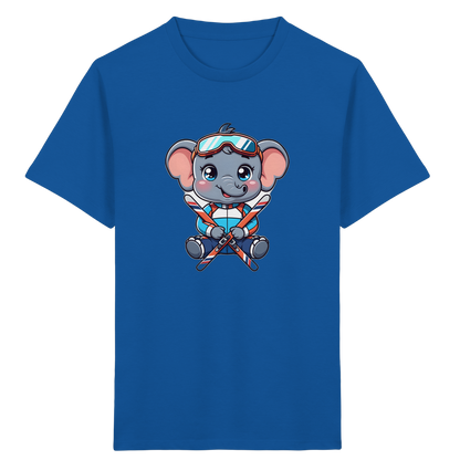 Kinder-T-Shirt mit skifahrendem Elefanten