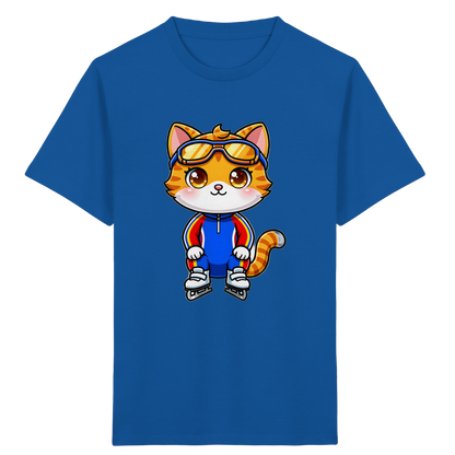 Kinder-T-Shirt mit Katze auf Schlittschuhen