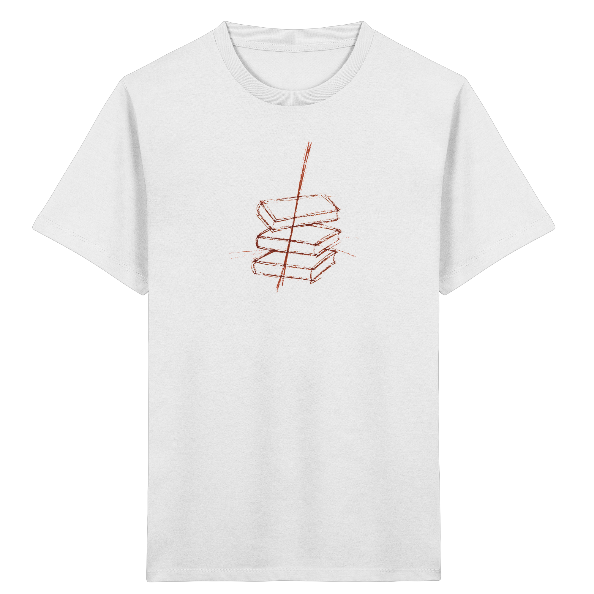 Schiefe Bücherburg mit Bleistift – Kinder Bio-T-Shirt