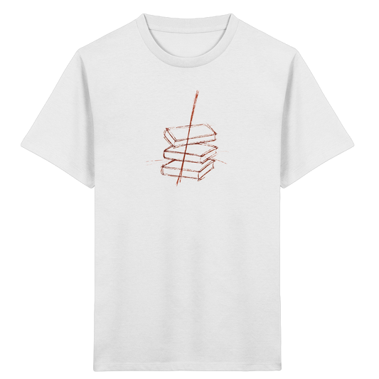 Schiefe Bücherburg mit Bleistift - Kinder Bio T-Shirt