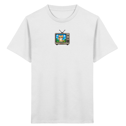 Pixel Katze im Retro Fernseher T-Shirt - Kinder Bio T-Shirt
