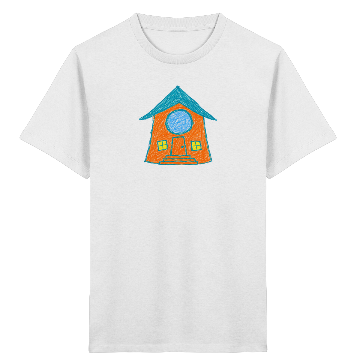 Orangefarbenes Rundfensterhaus für Kinder - Kinder Bio T-Shirt