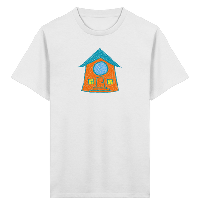 Orangefarbenes Rundfensterhaus für Kinder - Kinder Bio T-Shirt