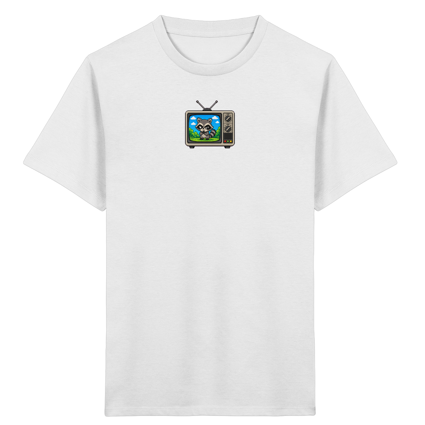 Pixel Waschbär im Retro-Fernseher Kinder-Shirt - Kinder Bio T-Shirt