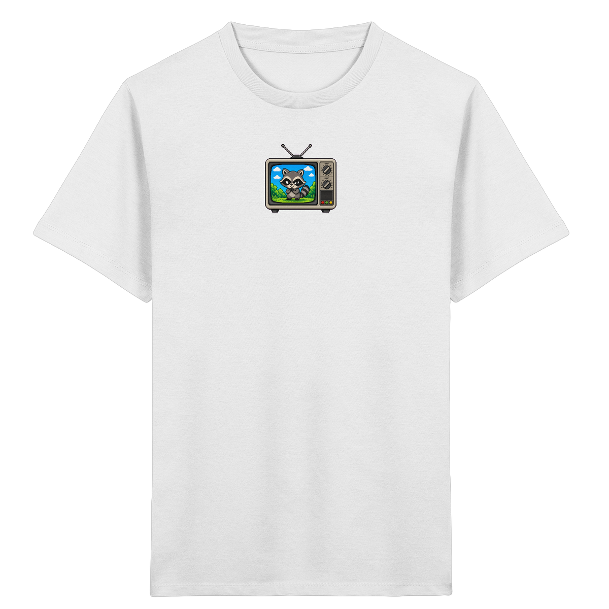 Pixel Waschbär im Retro-Fernseher Kinder-Shirt - Kinder Bio T-Shirt
