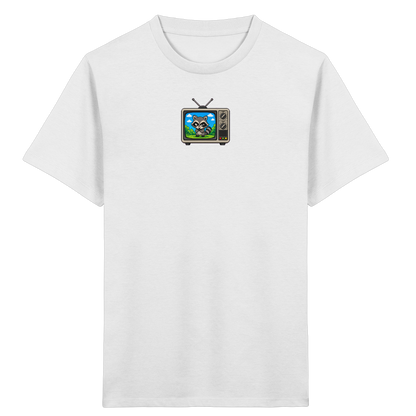Pixel Waschbär im Retro-Fernseher Kinder-Shirt - Kinder Bio T-Shirt