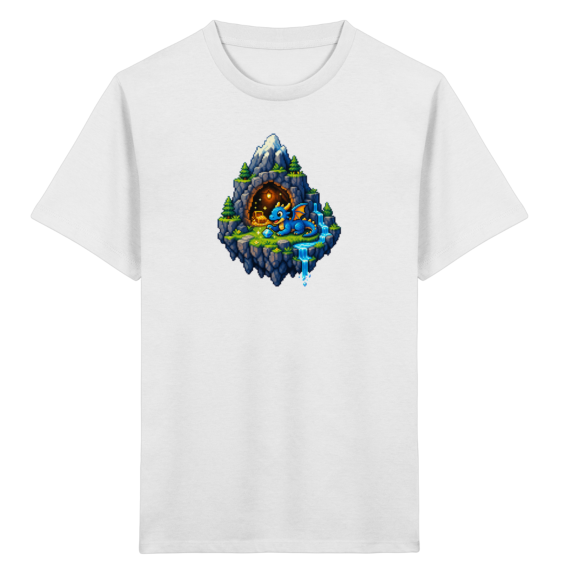Magischer Pixel Drache Schatz Insel - Kinder Bio T-Shirt
