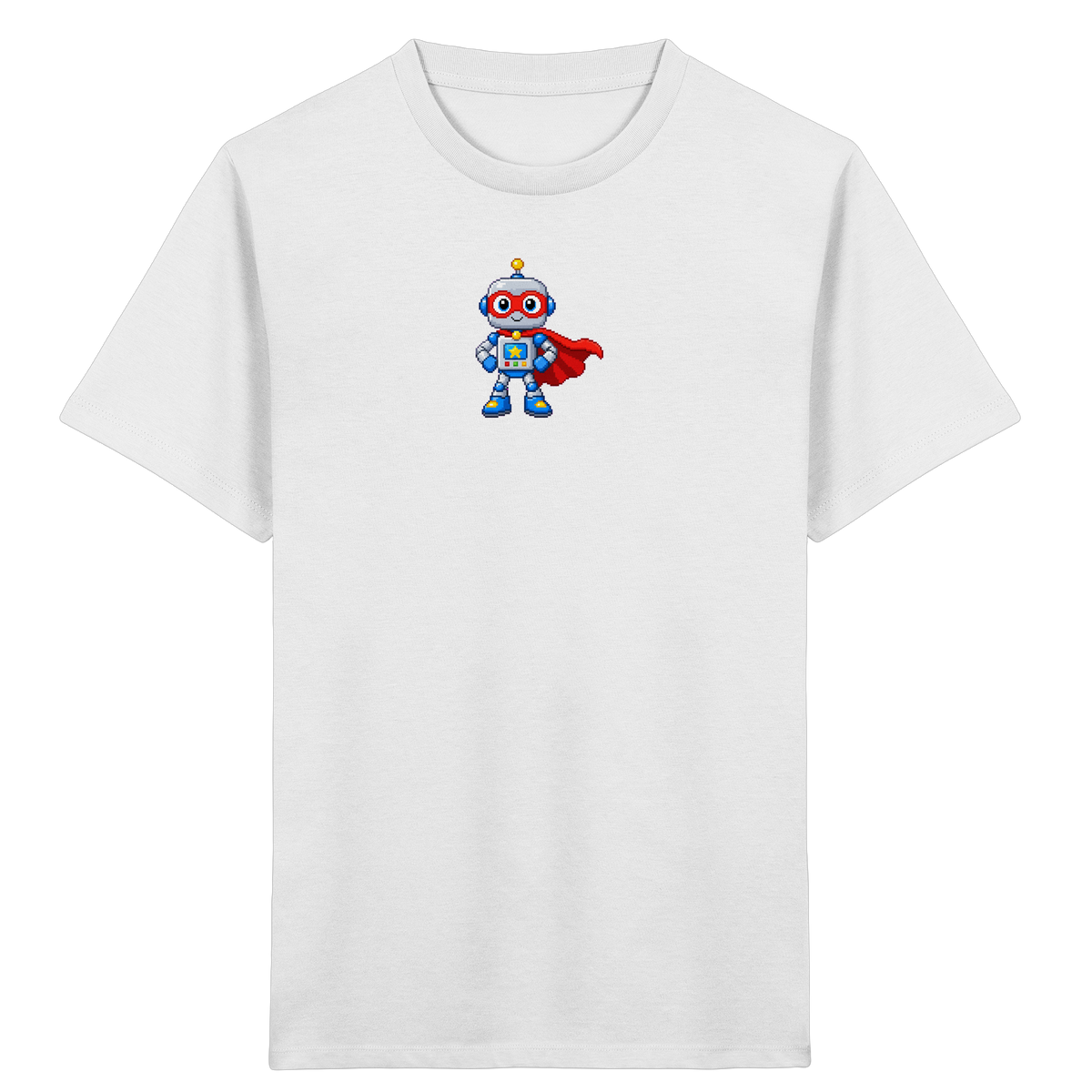 Pixel-Roboter Superhelden-Shirt: Freundliches Design - Kinder Bio T-Shirt