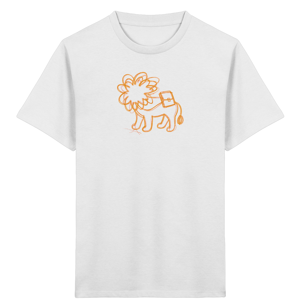 Senfgelber Krakellöwe mit Ranzen - Kinder Bio T-Shirt