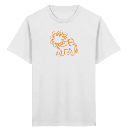 Senfgelber Krakellöwe mit Ranzen - Kinder Bio T-Shirt