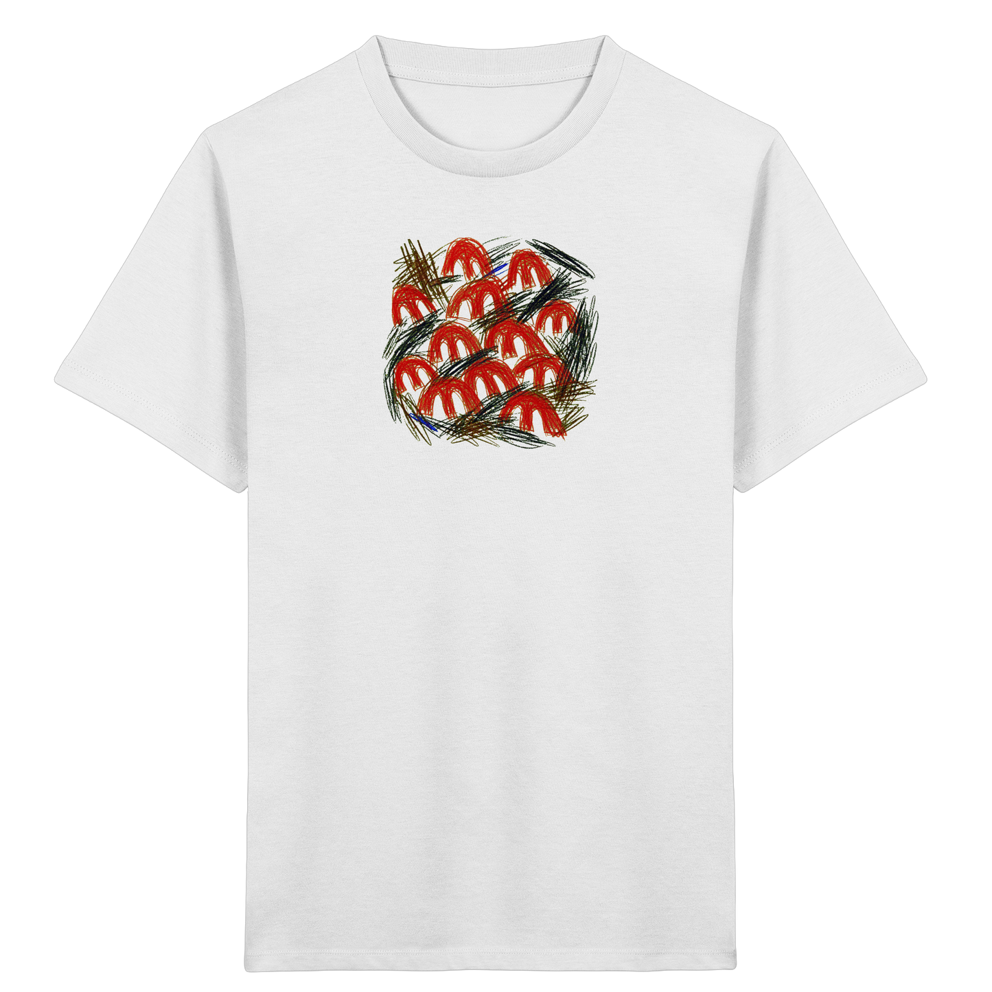 Weißes Kinder Bio T-Shirt mit Pilz-Motiv im Kritzelstil