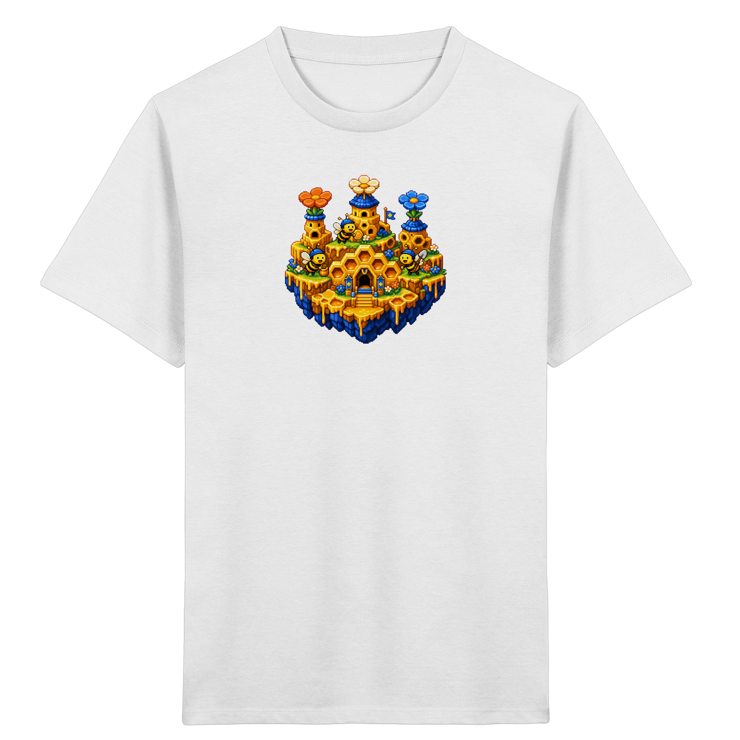 Fröhliches Pixel-Art Bienen T-Shirt - Kinder Bio T-Shirt