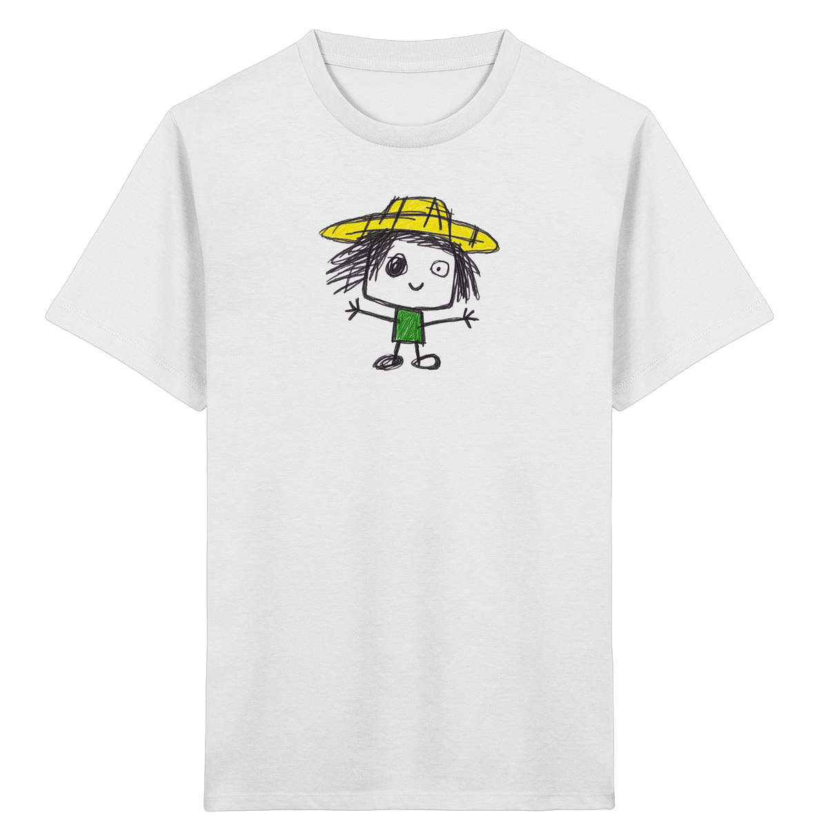 Kritzelkopf mit gelbem Strohhut - Kinder Bio T-Shirt
