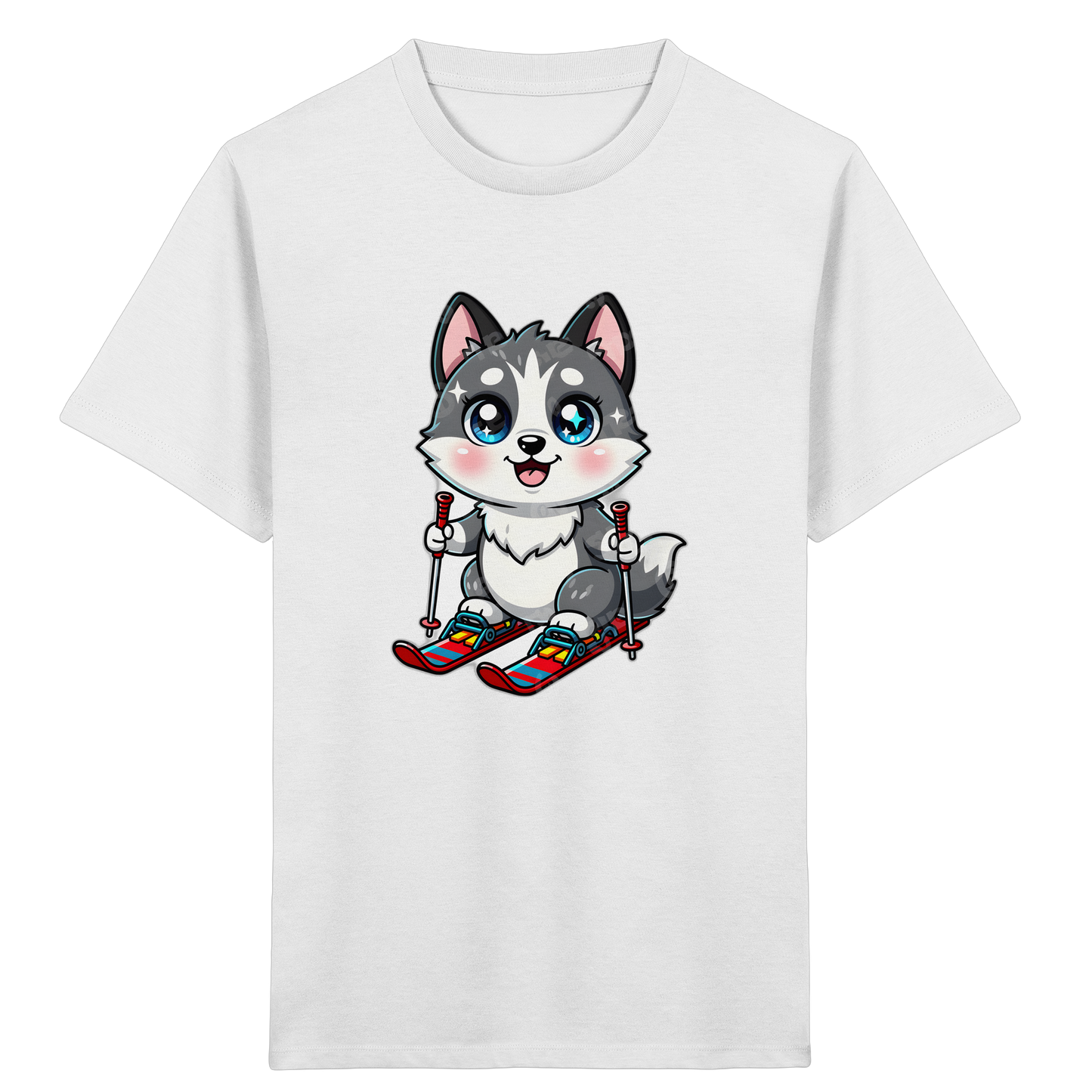Husky Welpe auf Skiern T-Shirt