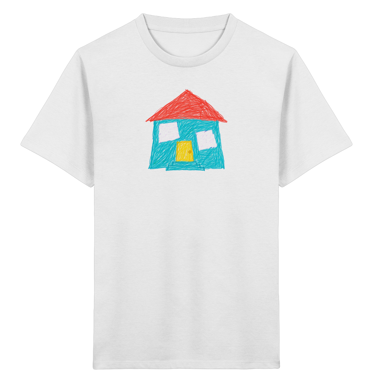 Türkises Haus mit Zwillingsfenstern - Kinder Bio T-Shirt