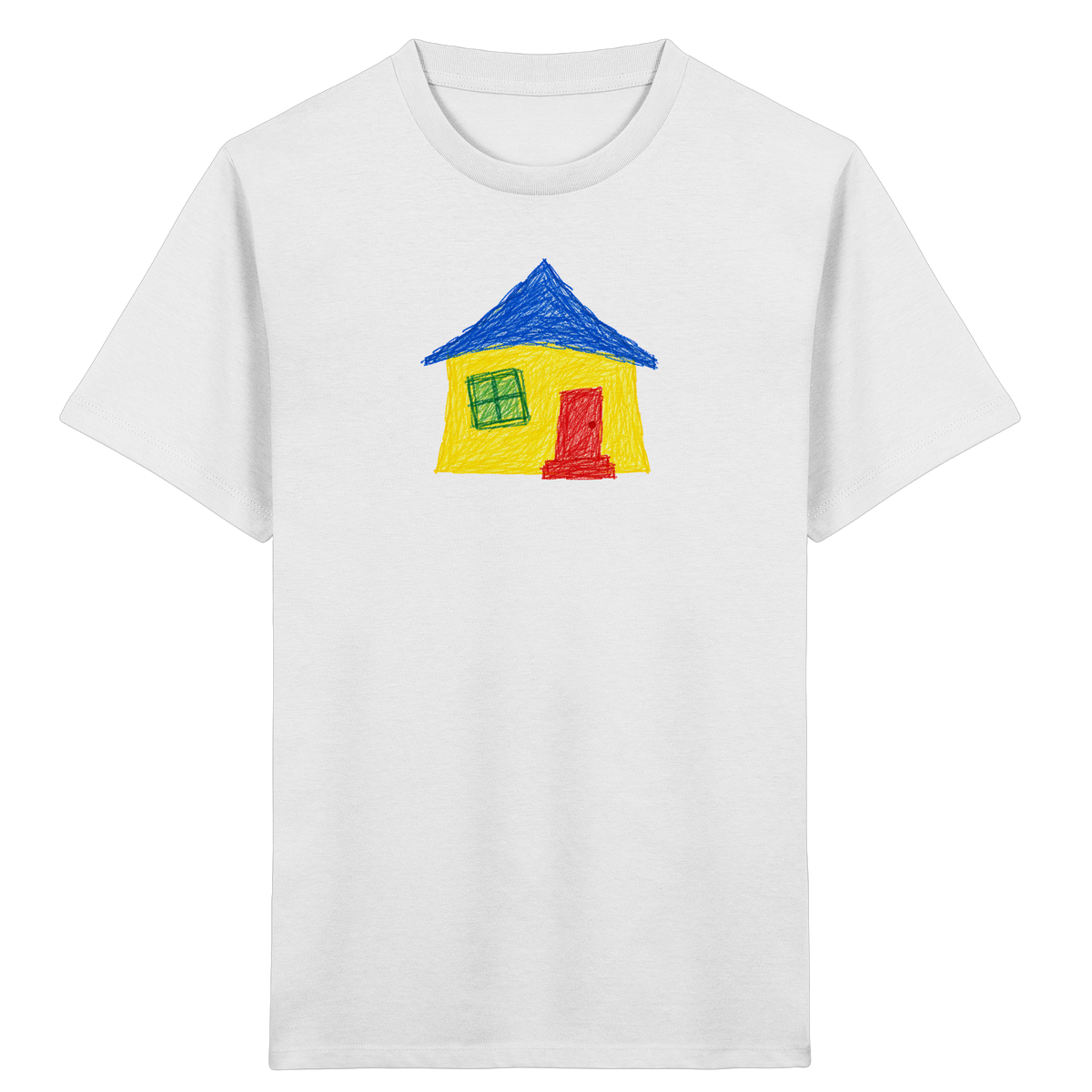 Gelbblaues Haus Kinderzeichnung - Kinder Bio T-Shirt