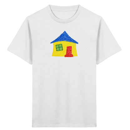 Gelbblaues Haus Kinderzeichnung - Kinder Bio T-Shirt
