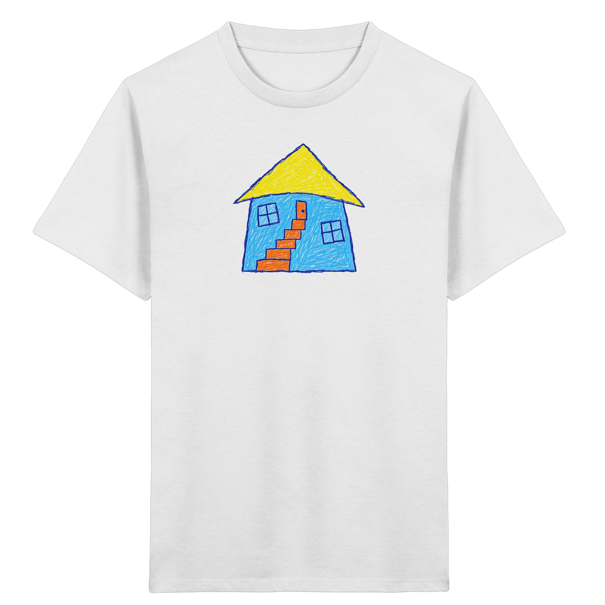 Blaues Treppenhaus Kinderzeichnung - Kinder Bio T-Shirt
