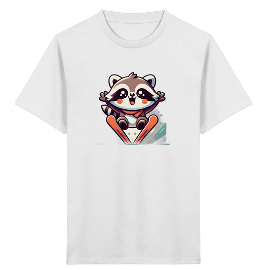 Waschbär auf Skiern – Kinder Bio-T-Shirt