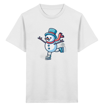 Schneemann auf Schlittschuhen – Kinder Bio-T-Shirt