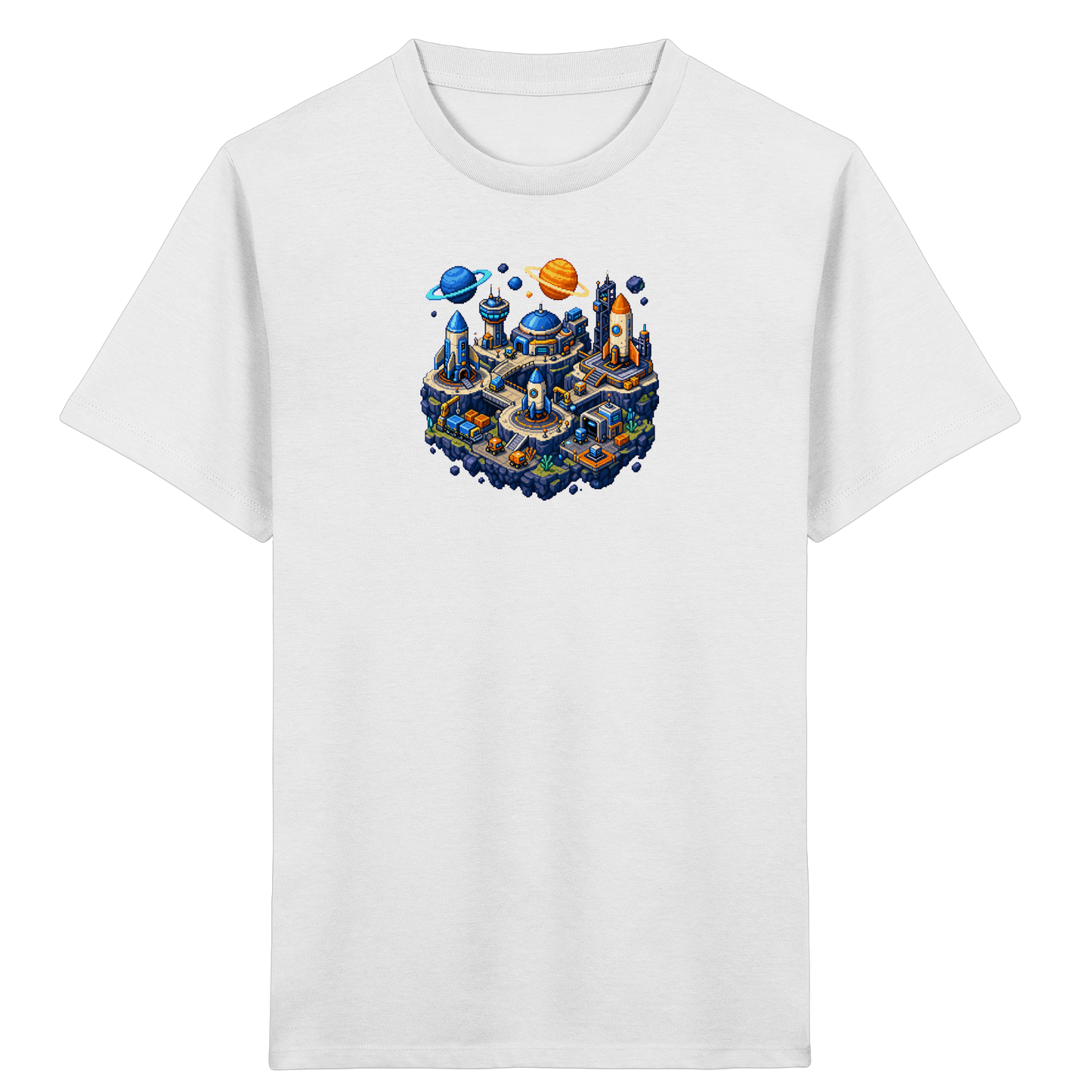 Futuristische Weltraumbasis Pixel Art T-Shirt - Kinder Bio T-Shirt