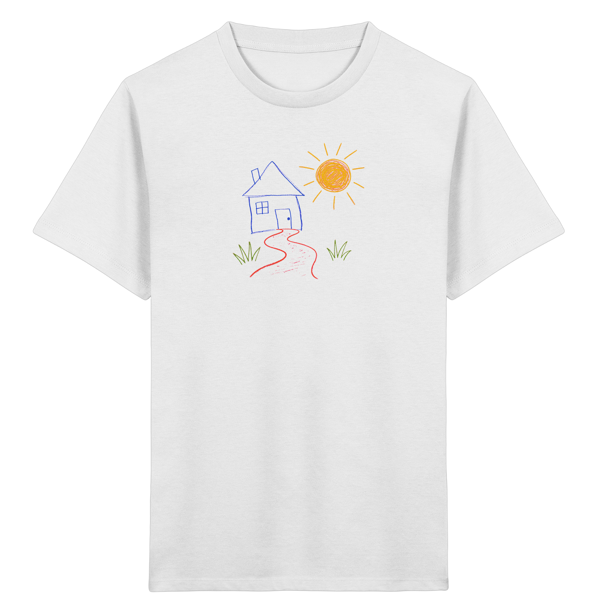 Kinder Bio T-Shirt mit Wachsmalstift-Hausmotiv