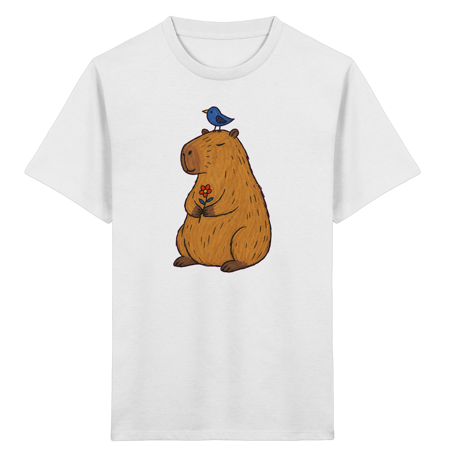 Süßes Capybara T-Shirt mit Vogel - Kinder Bio T-Shirt
