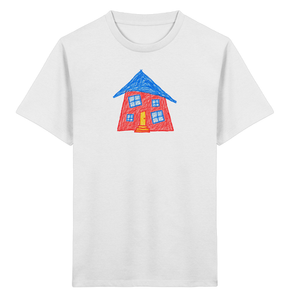 Korallenrotes Haus mit blauem Dach - Kinder Bio T-Shirt