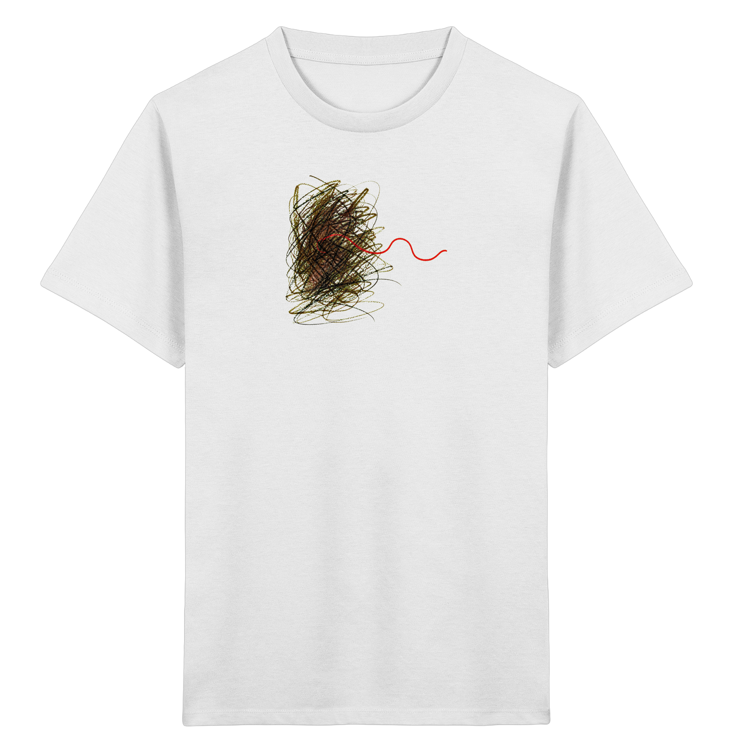 Abstraktes Kritzel-T-Shirt mit roter Linie - Kinder Bio T-Shirt