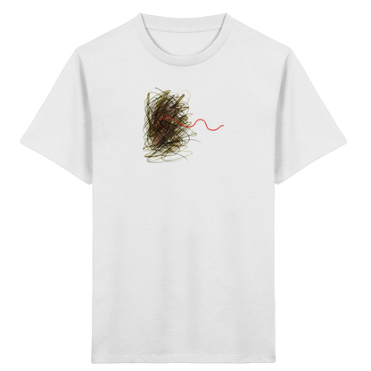 Abstraktes Kritzel-T-Shirt mit roter Linie - Kinder Bio T-Shirt