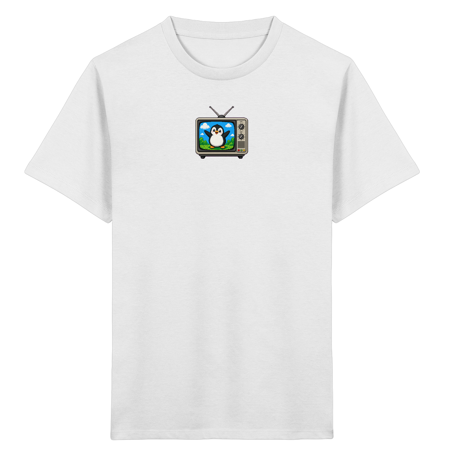Pixel Pinguin vor Retro-TV: Kinder T-Shirt - Kinder Bio T-Shirt