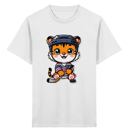 Eishockey-Tiger mit Hockeyschläger – Kinder Bio-T-Shirt